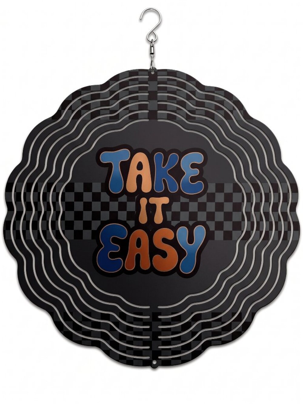 10" Retro Take It Easy Kinetic Wind Spinner - Black Metal Hanging Yard Decor